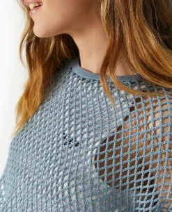 Top Manches Longues En Maille Filet - Bleu