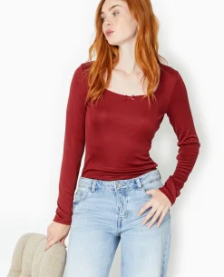 Top Manches Longues En Maille Extensible - Bordeaux