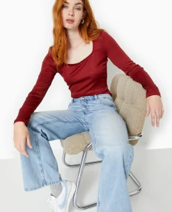 Top Manches Longues En Maille Extensible - Bordeaux