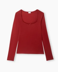 Top Manches Longues En Maille Extensible - Bordeaux