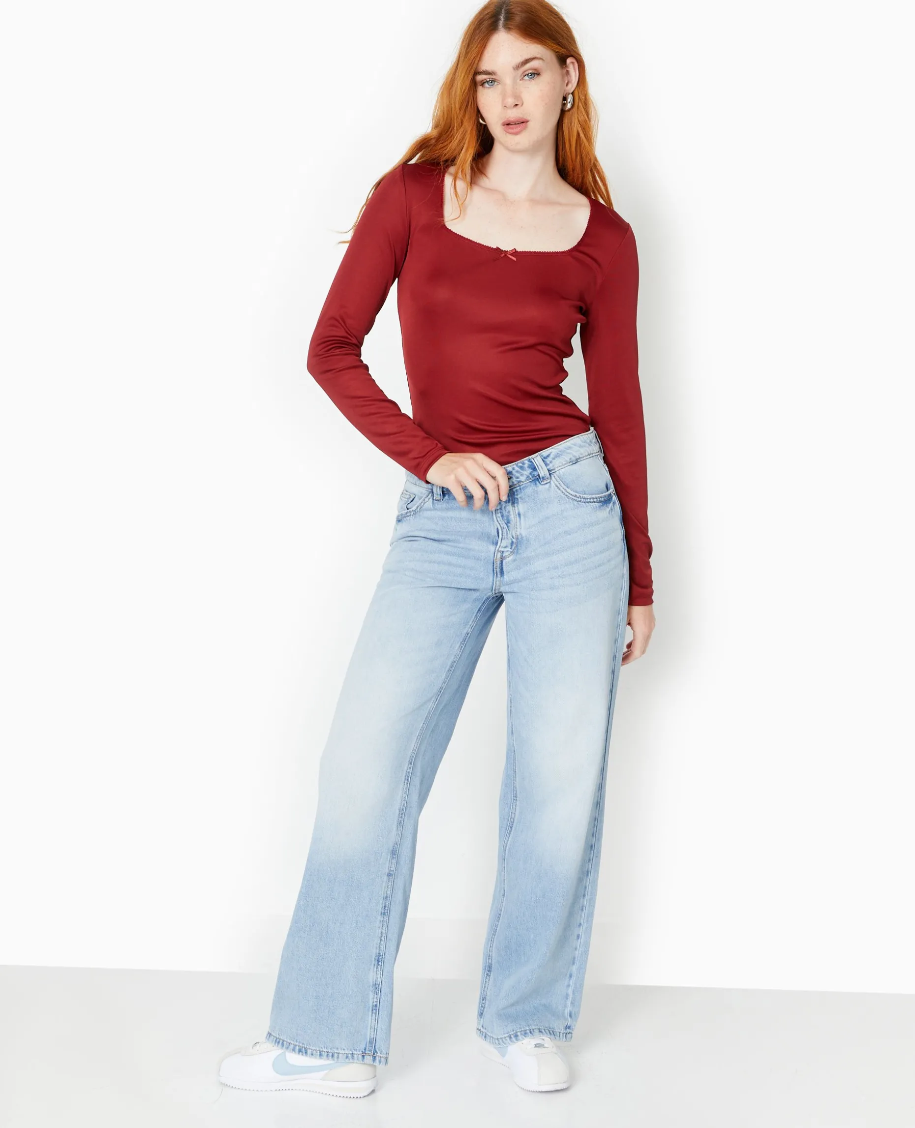 Top Manches Longues En Maille Extensible - Bordeaux