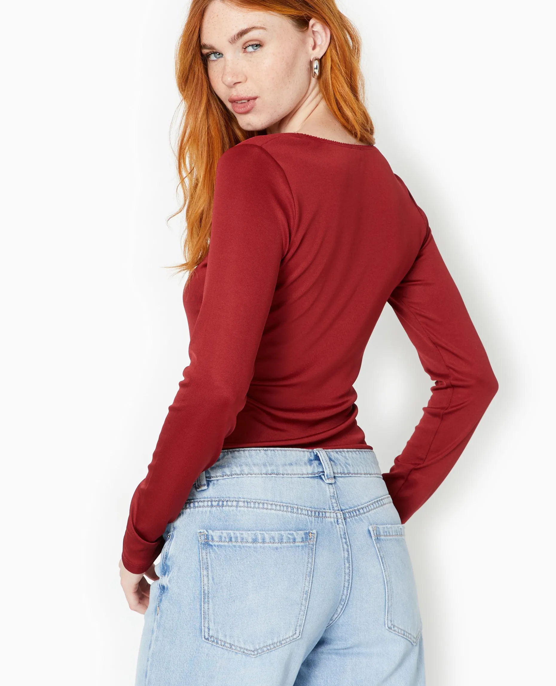 Top Manches Longues En Maille Extensible - Bordeaux