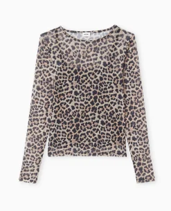Top Manches Longues En Résille Motif Léopard - Marron