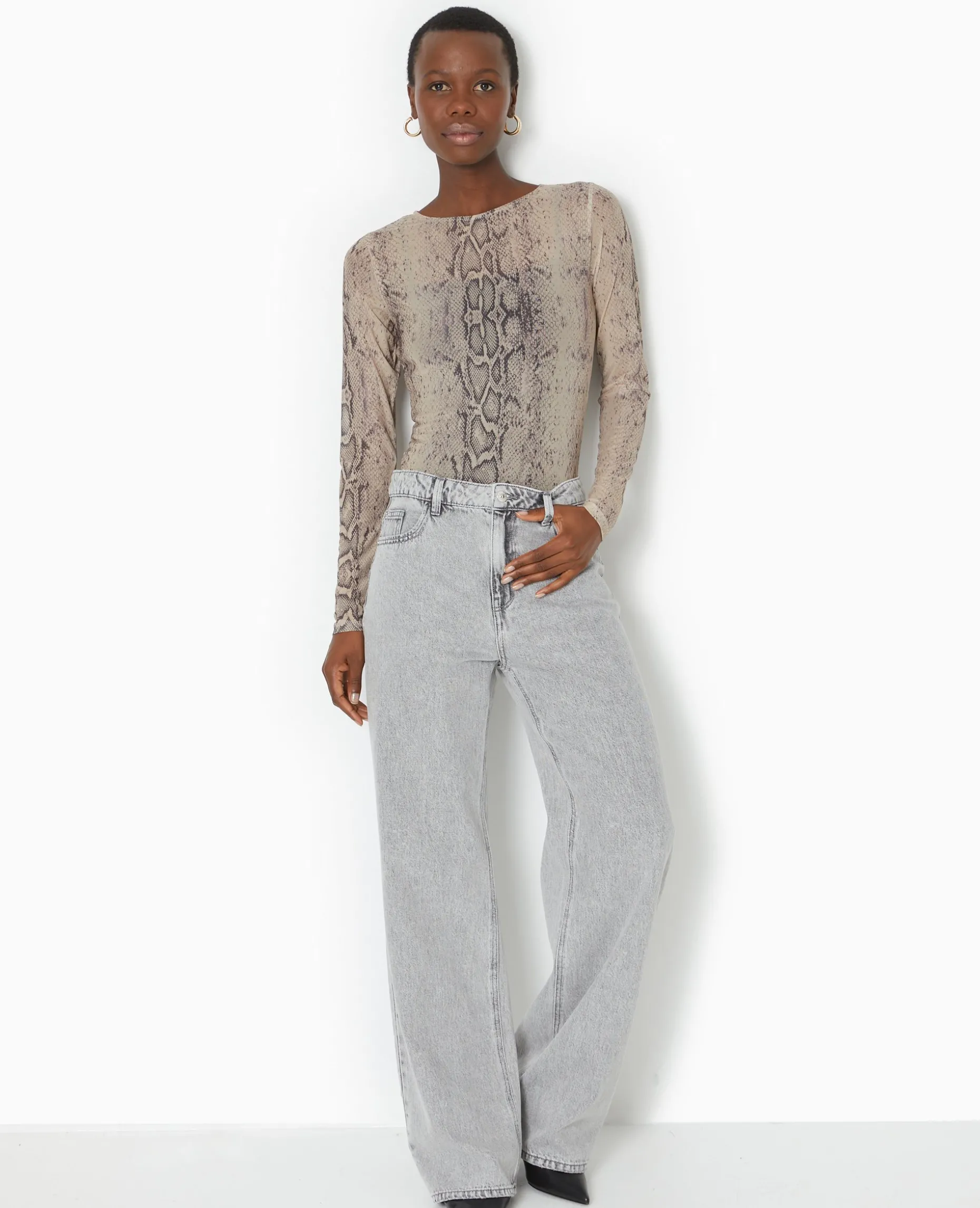 Top Manches Longues En Résille Motif Python - Blanc