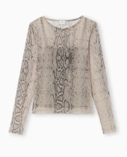Top Manches Longues En Résille Motif Python - Blanc
