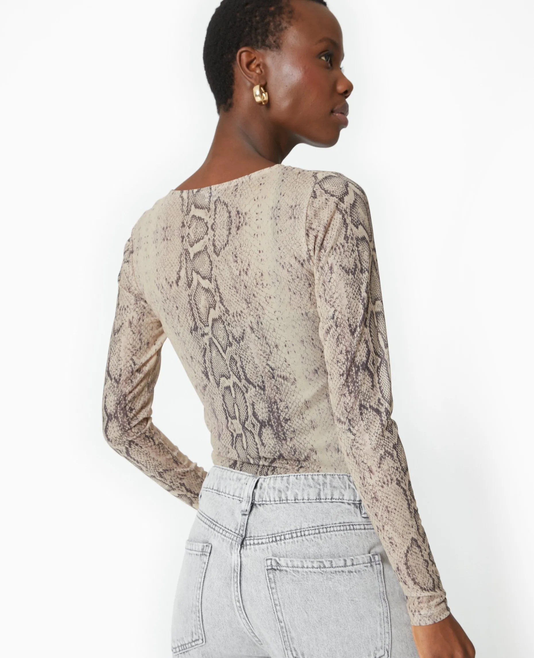 Top Manches Longues En Résille Motif Python - Blanc