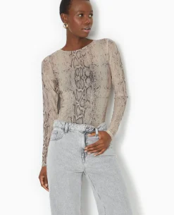 Top Manches Longues En Résille Motif Python - Blanc