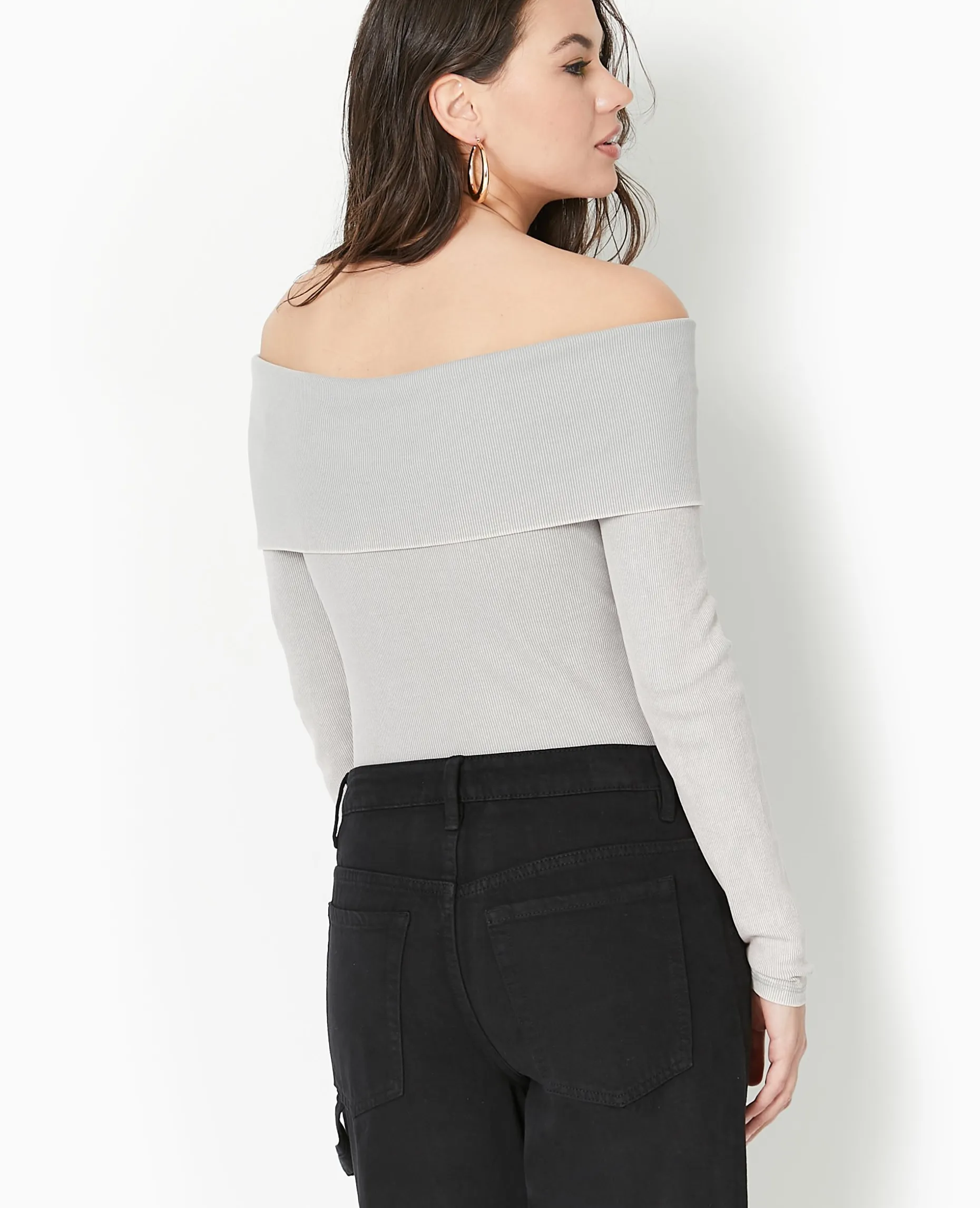 Top Manches Longues Encolure Bardot - Gris Clair