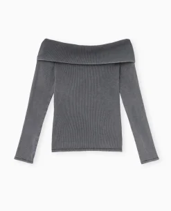 Top Manches Longues Encolure Bardot - Gris Foncé
