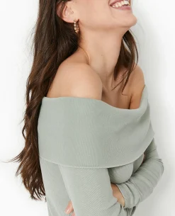 Top Manches Longues Encolure Bardot - Vert