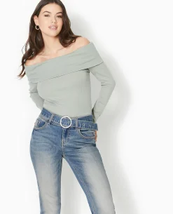 Top Manches Longues Encolure Bardot - Vert