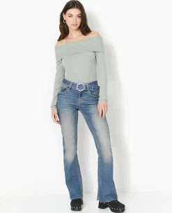 Top Manches Longues Encolure Bardot - Vert
