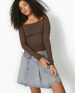Top Manches Longues Encolure Bardot - Marron