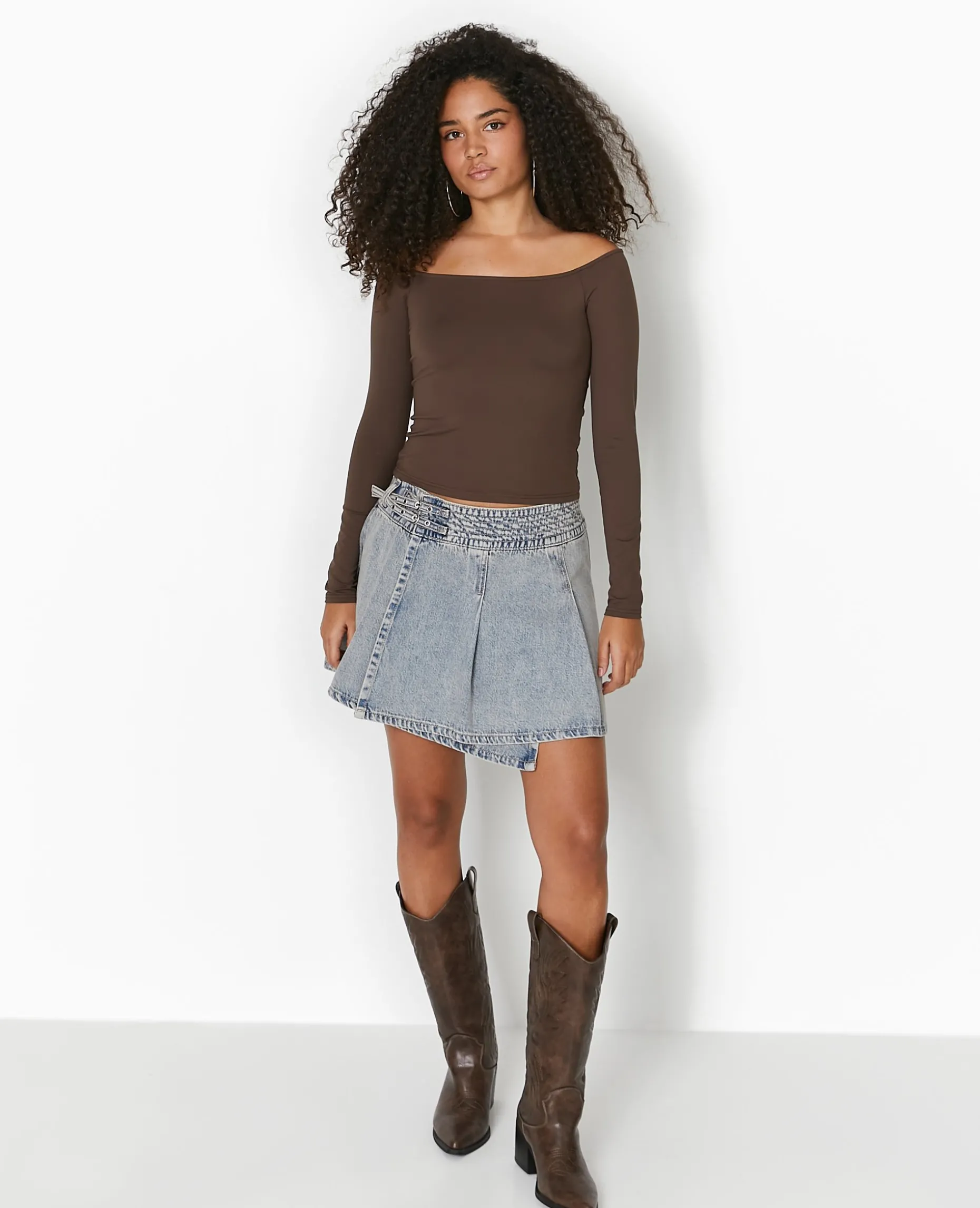 Top Manches Longues Encolure Bardot - Marron