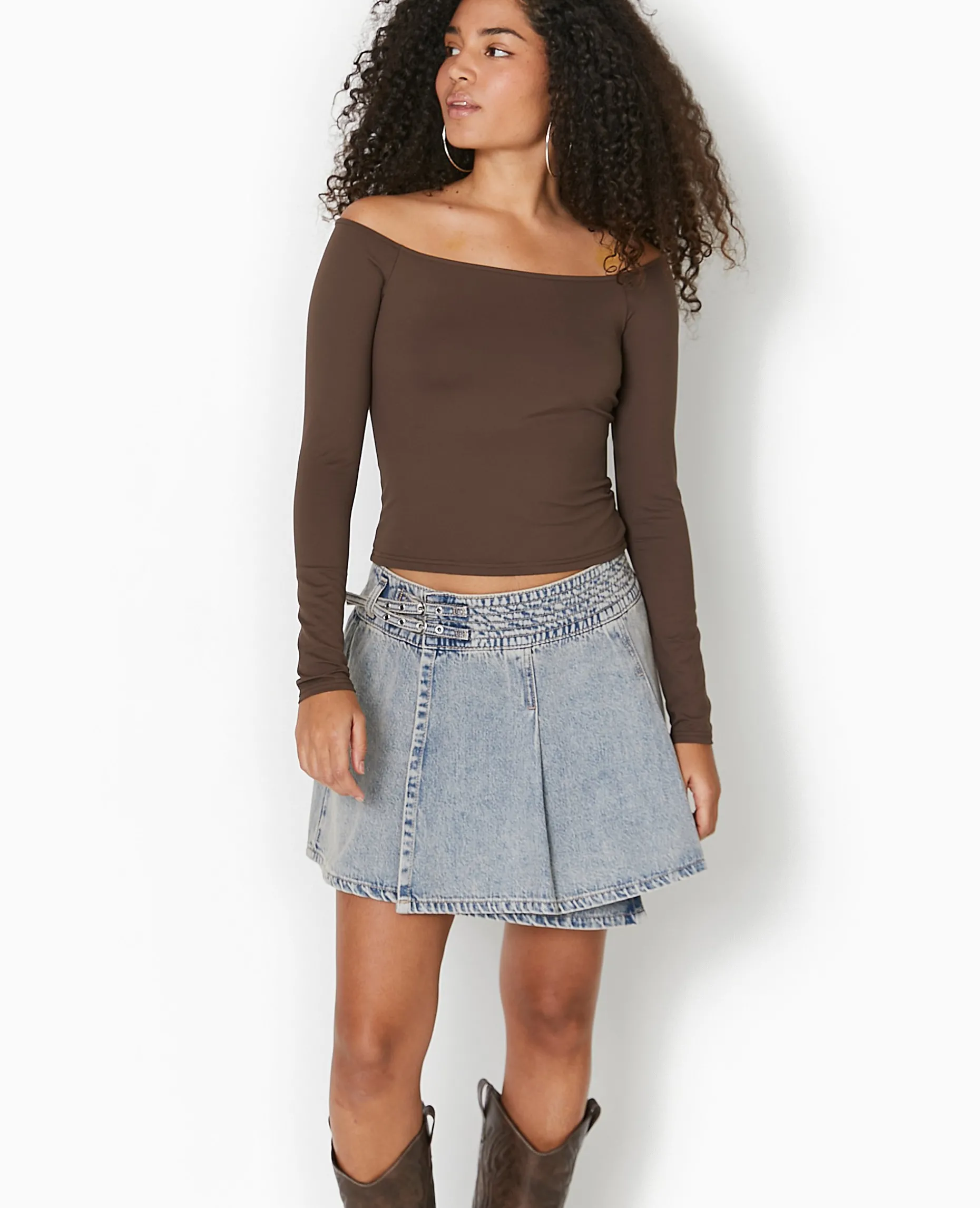 Top Manches Longues Encolure Bardot - Marron