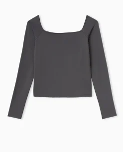 Top Manches Longues Encolure Bardot - Gris Foncé