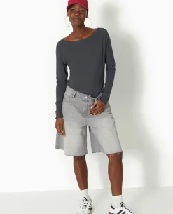 Top Manches Longues Encolure Bateau - Gris Foncé
