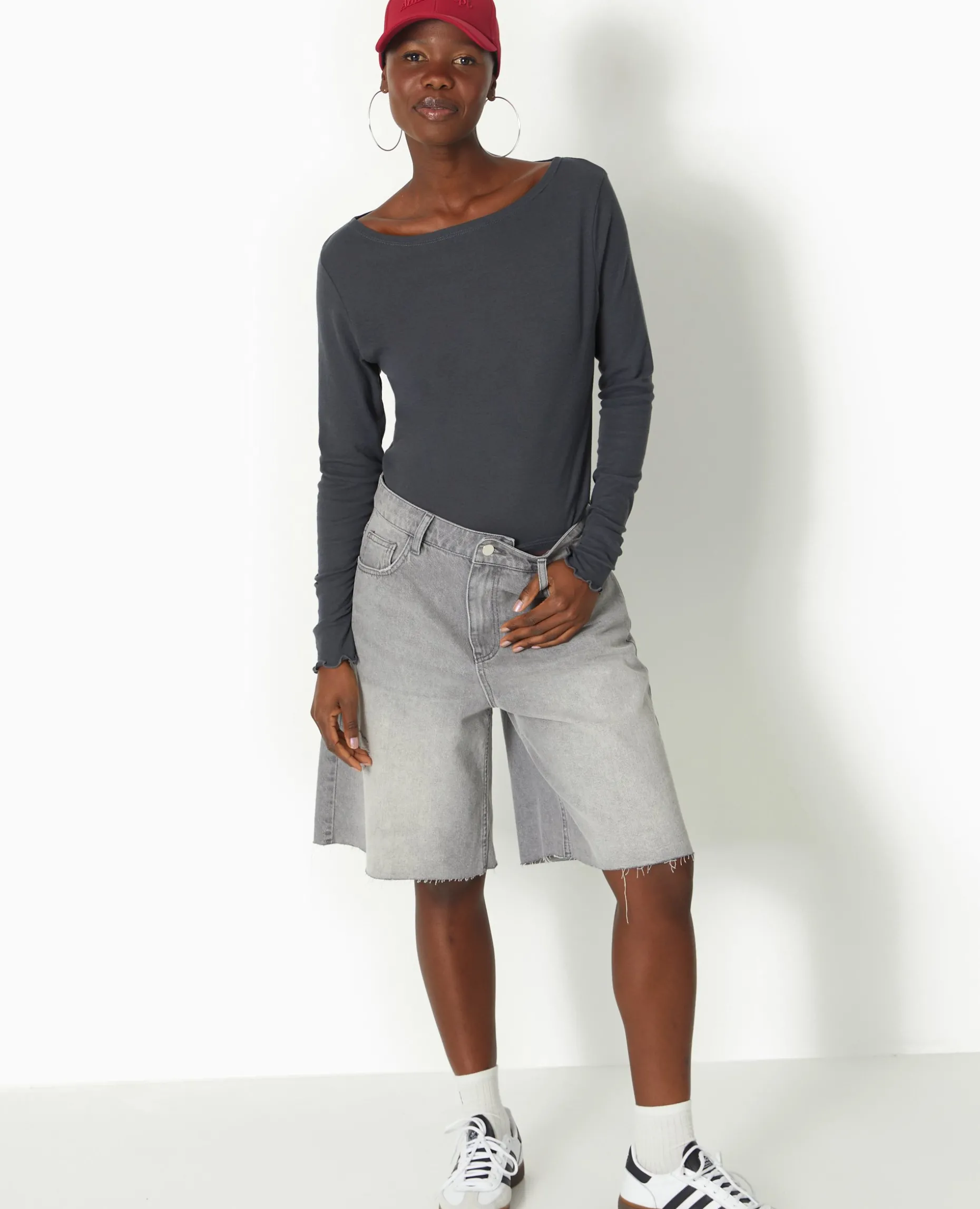Top Manches Longues Encolure Bateau - Gris Foncé