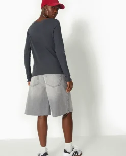 Top Manches Longues Encolure Bateau - Gris Foncé