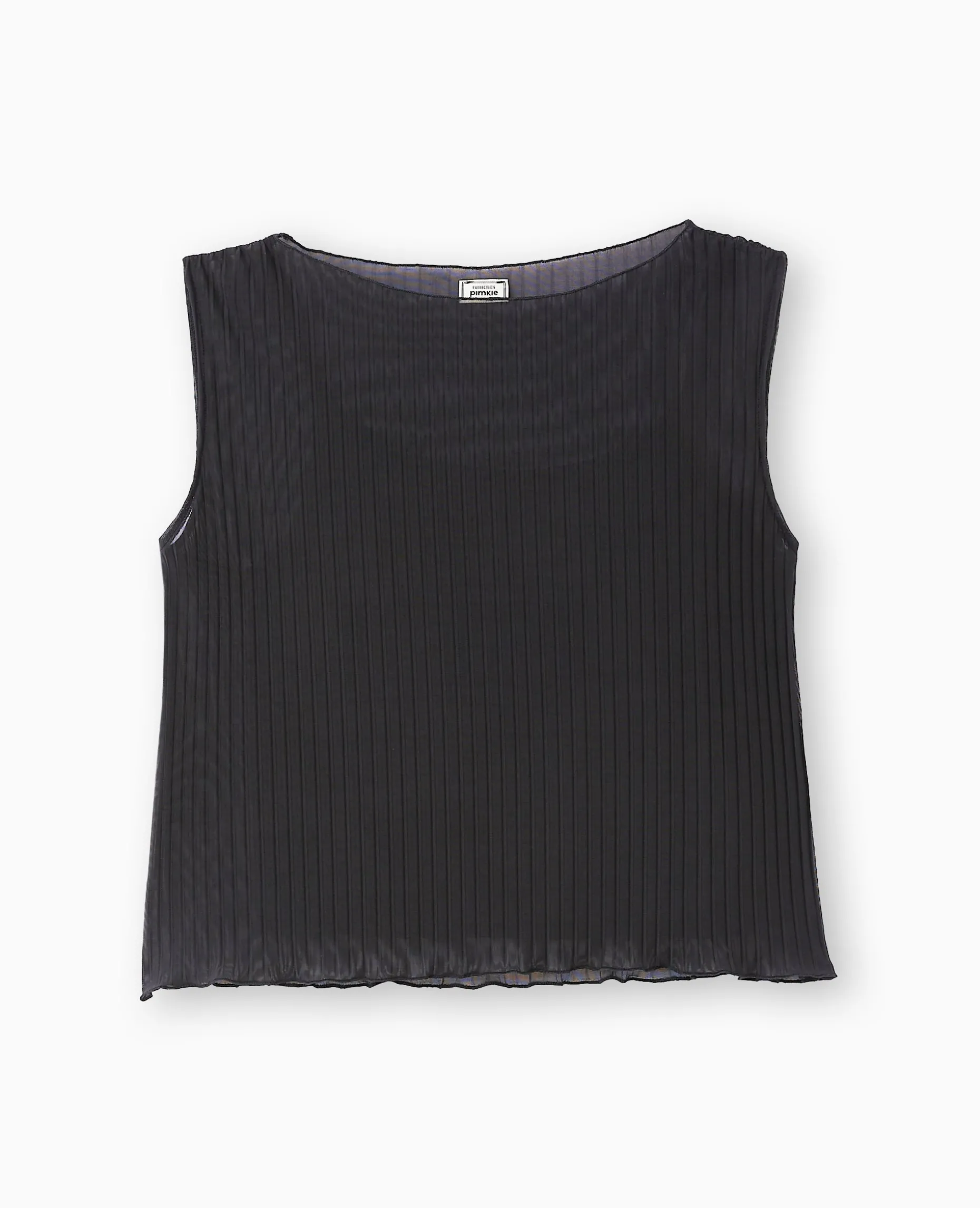 Top Sans Manche En Tulle Plissé - Noir