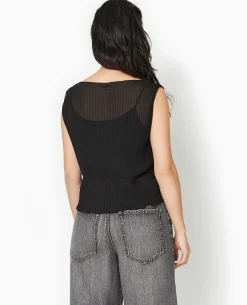 Top Sans Manche En Tulle Plissé - Noir