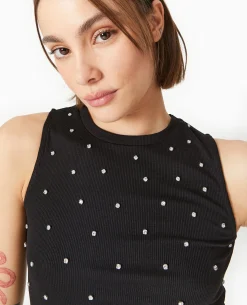 Top Sans Manches Avec Strass En All Over - Noir