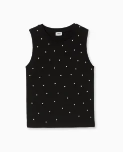Top Sans Manches Avec Strass En All Over - Noir