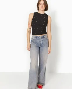 Top Sans Manches Avec Strass En All Over - Noir