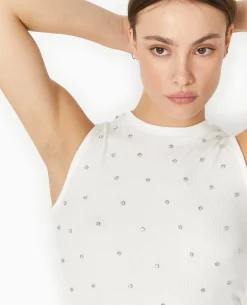 Top Sans Manches Avec Strass En All Over - Blanc
