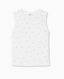 Top Sans Manches Avec Strass En All Over - Blanc