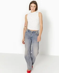 Top Sans Manches Avec Strass En All Over - Blanc