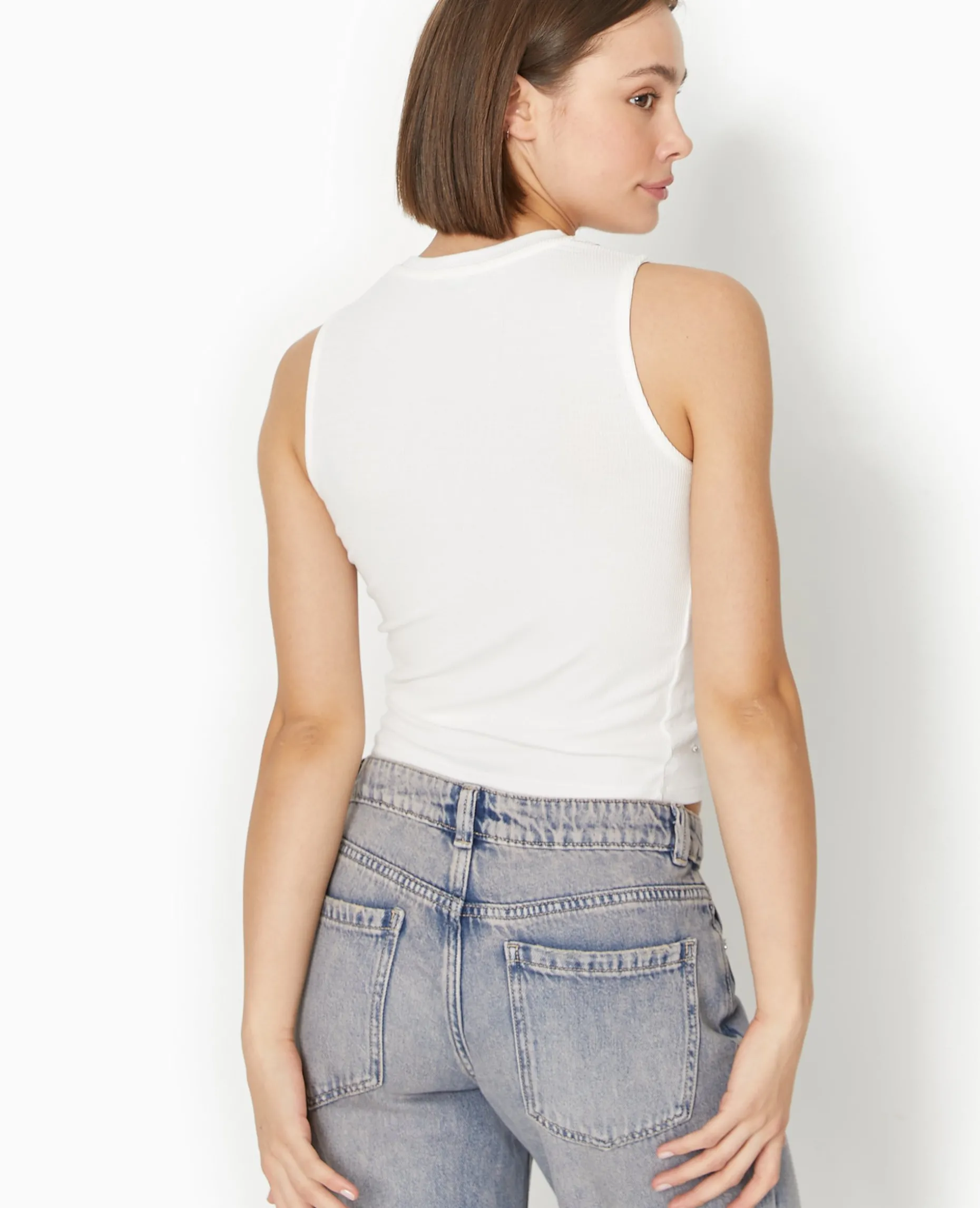Top Sans Manches Avec Strass En All Over - Blanc