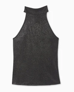 Top Sans Manches Col Montant Avec Lurex - Noir