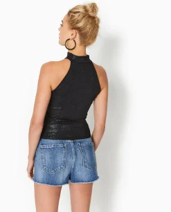 Top Sans Manches Col Montant Avec Lurex - Noir
