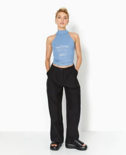 Top Sans Manches Col Montant Avec Lurex - Bleu