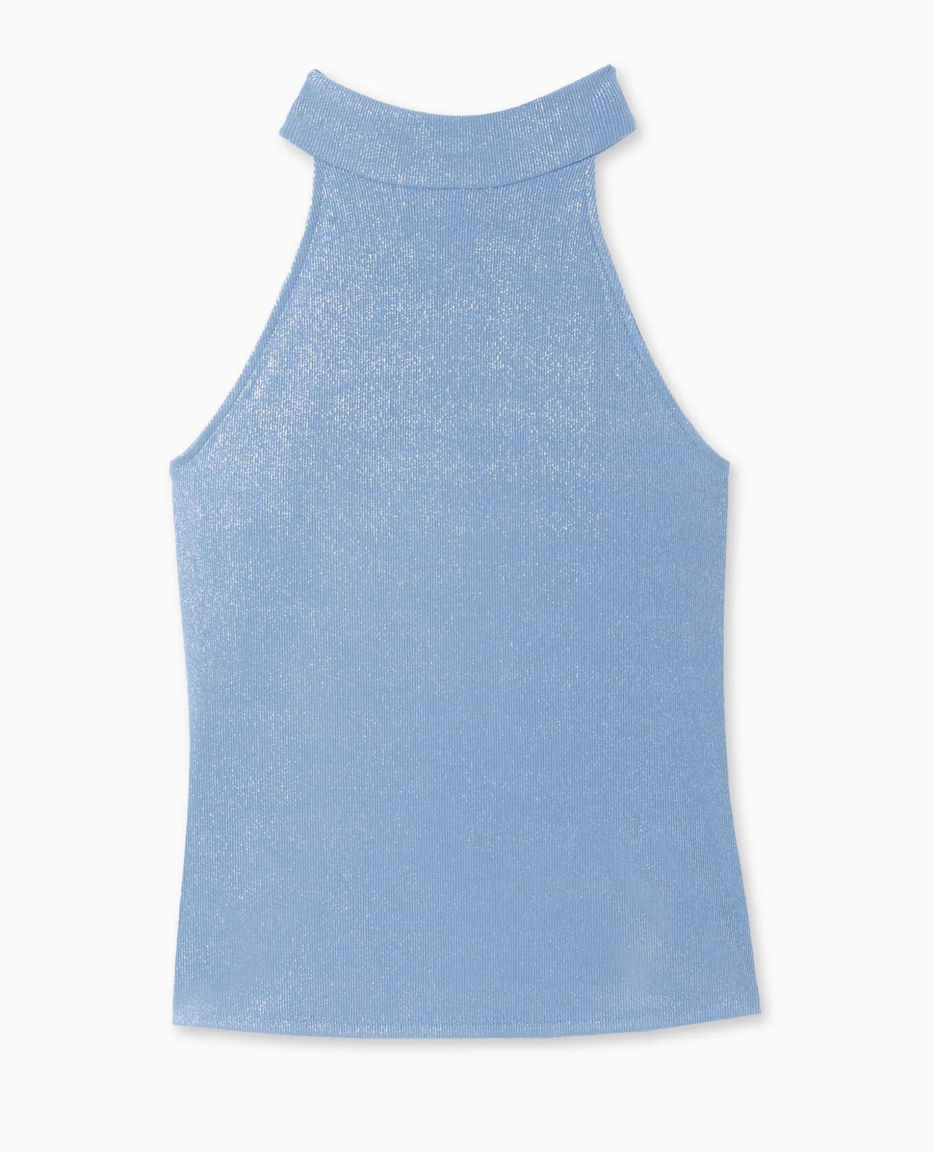 Top Sans Manches Col Montant Avec Lurex - Bleu