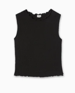 Top Sans Manches En Tissu Reliéfé - Noir