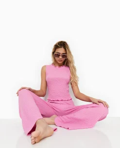 Top Sans Manches En Tissu Reliéfé - Rose