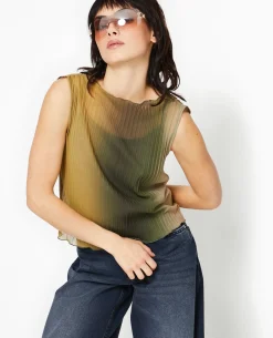 Top Sans Manches En Tulle Plissé - Vert Clair