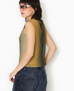 Top Sans Manches En Tulle Plissé - Vert Clair