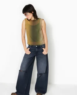 Top Sans Manches En Tulle Plissé - Vert Clair