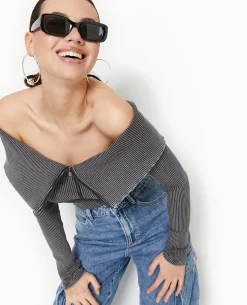 Top Zippé Encolure Bardot - Gris