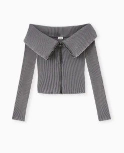 Top Zippé Encolure Bardot - Gris