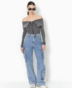 Top Zippé Encolure Bardot - Gris