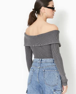 Top Zippé Encolure Bardot - Gris