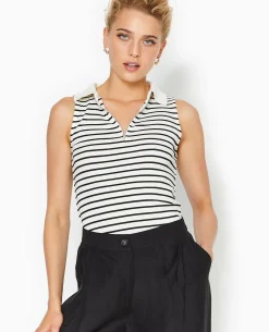 Top Zippé Sans Manches Avec Col Polo - Blanc