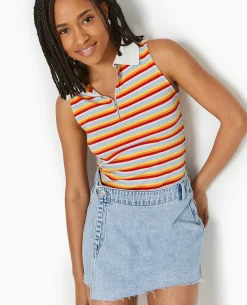 Top Zippé Sans Manches Avec Col Polo - Bleu