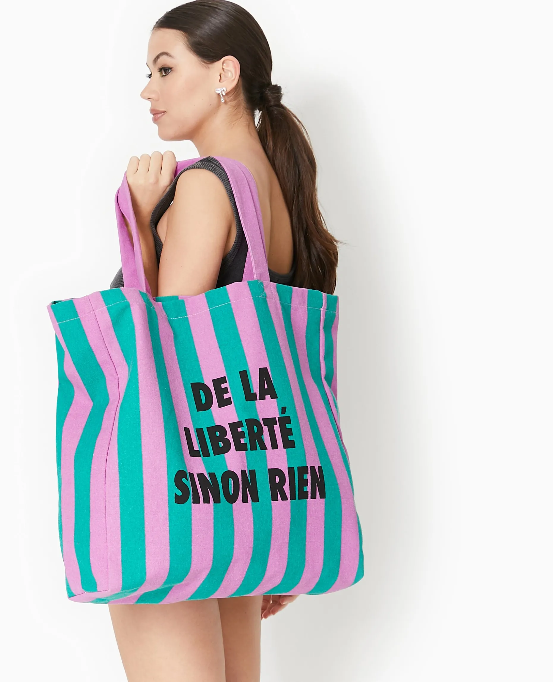Tote Bag XXL Rayé - Lilas