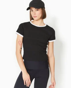 T-shirt Ajusté Avec Bords Contrastés - Noir