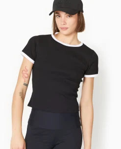 T-shirt Ajusté Avec Bords Contrastés - Noir